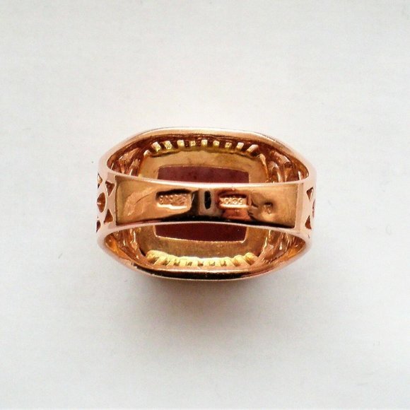 Russian USSR 14K 583 Rose Pink Gold Red Chalcedony Unisex Men's Women's Ring - Picture 7 of 10